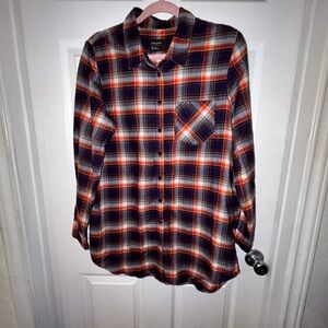 Free Press (Nordstrom) Navy and Orange Plaid Tunic / Sleep Shirt